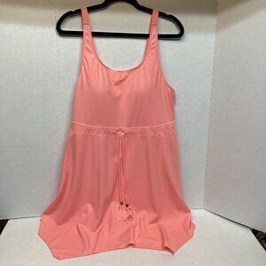 Swim Suit/Dress Denim & Co. Beach Handkerchief Hem Solid Pink Sz 10&12 Left New